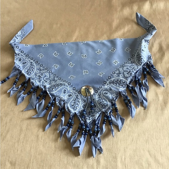 Blue Beaded Fringe Western Scarf - Picture 3 of 3